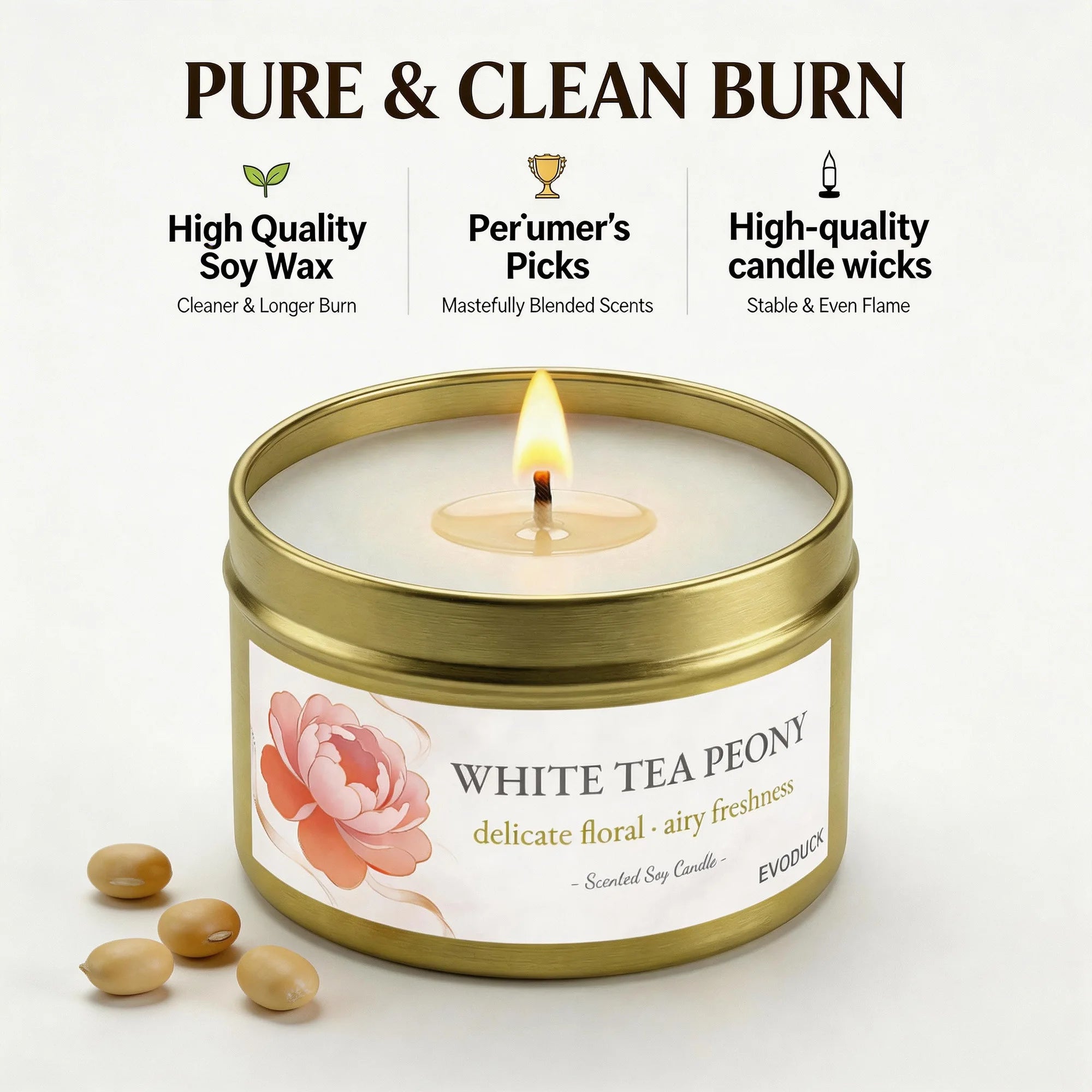 White Tea & Peony Candle – 3oz Soothing Gift for Women