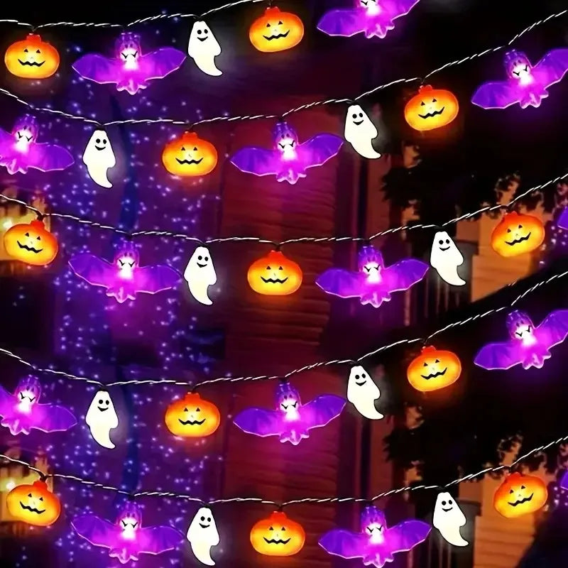 1PC 10/20/40LEDS Halloween String Lights Battery Operated Pumpkin Bat Ghost Indoor Home Courtyard Halloween Decorative Lights