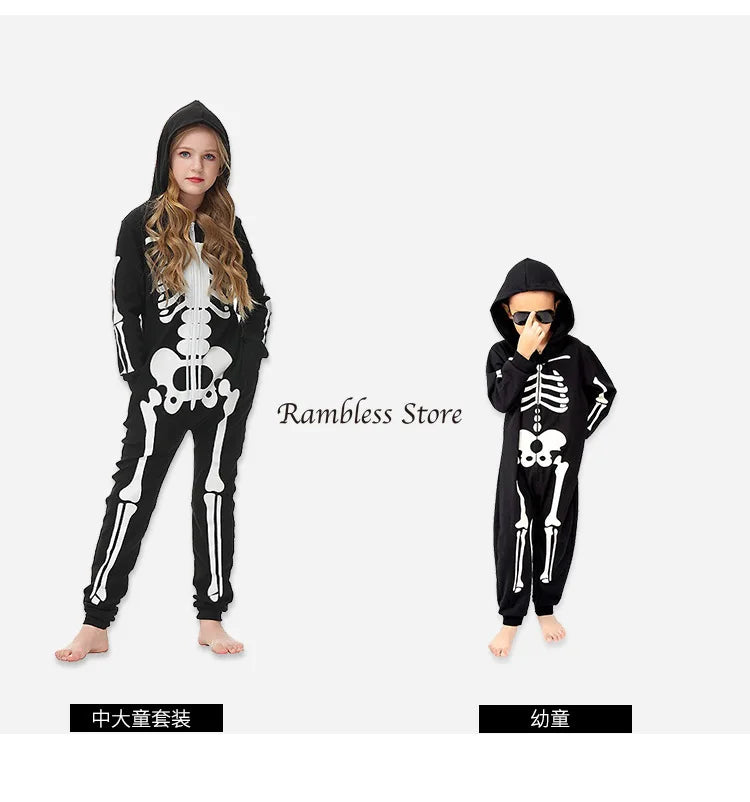 Parent-child Party Scary Skulls Cosplay Suits Luminous Skeleton Shape Costumes for Kids Adults Families Halloween Cos Clothing