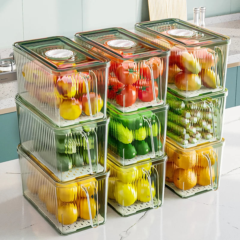 Stackable Freshness-Tracking Fridge Storage Box with Handle & Lid