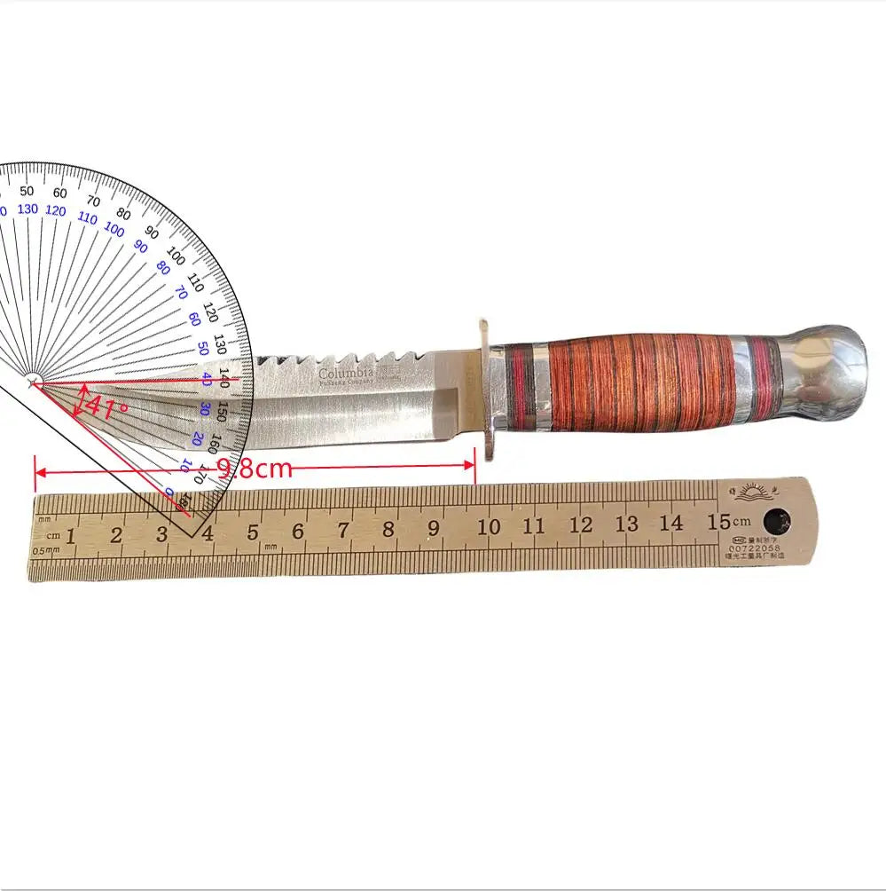 8CR15Mov Steel Hunting Knife with Wooden Handle & Sheath