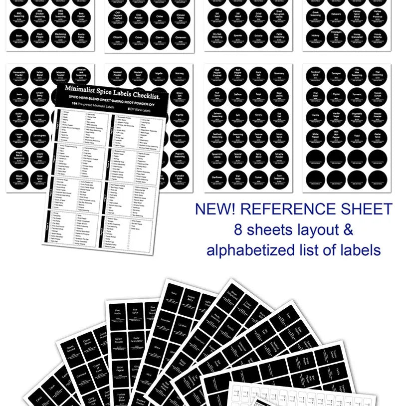 275Pcs Waterproof Preprinted Spice Jar Organizer Labels Set