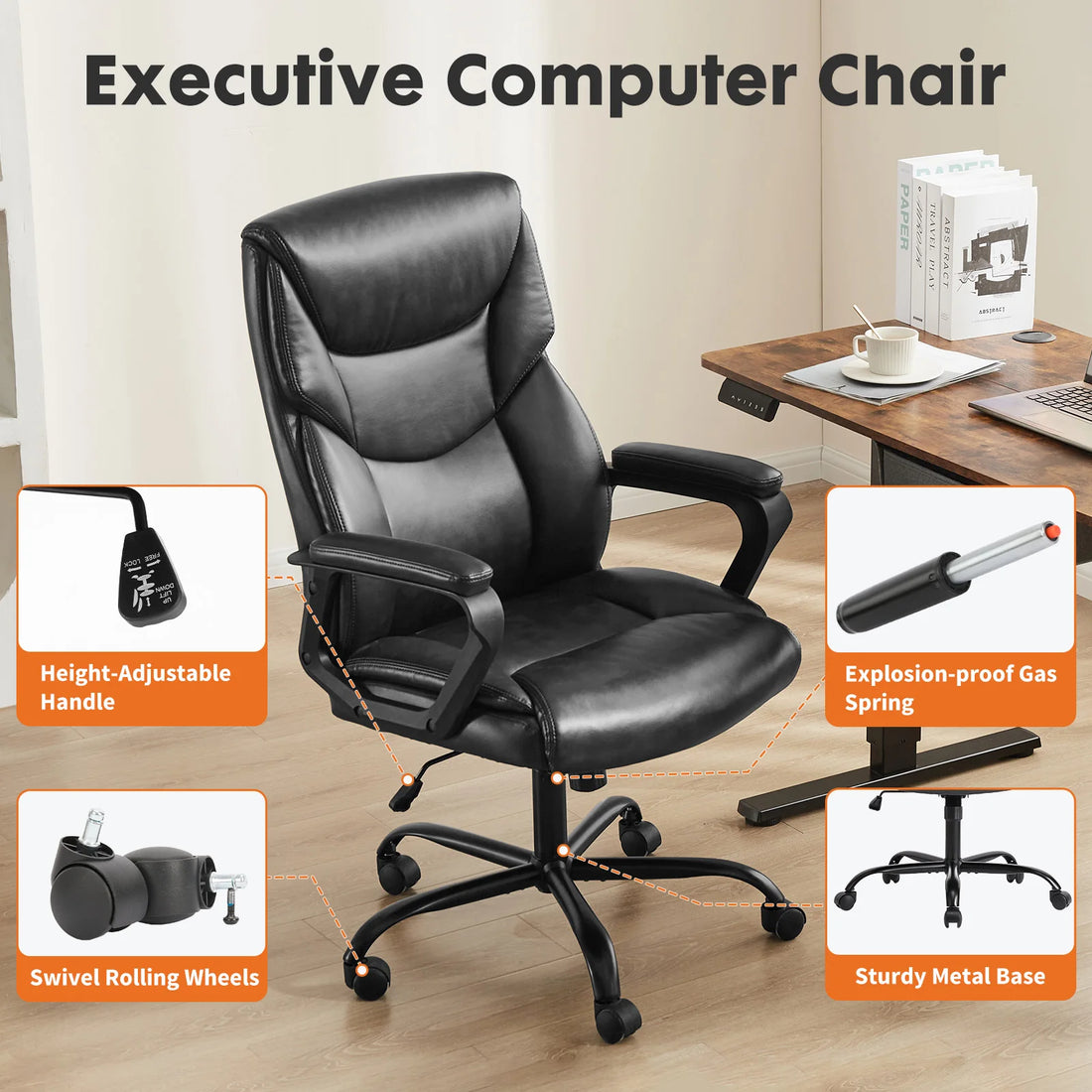 White PU Leather Swivel Armrest Gaming Chair with Wheels