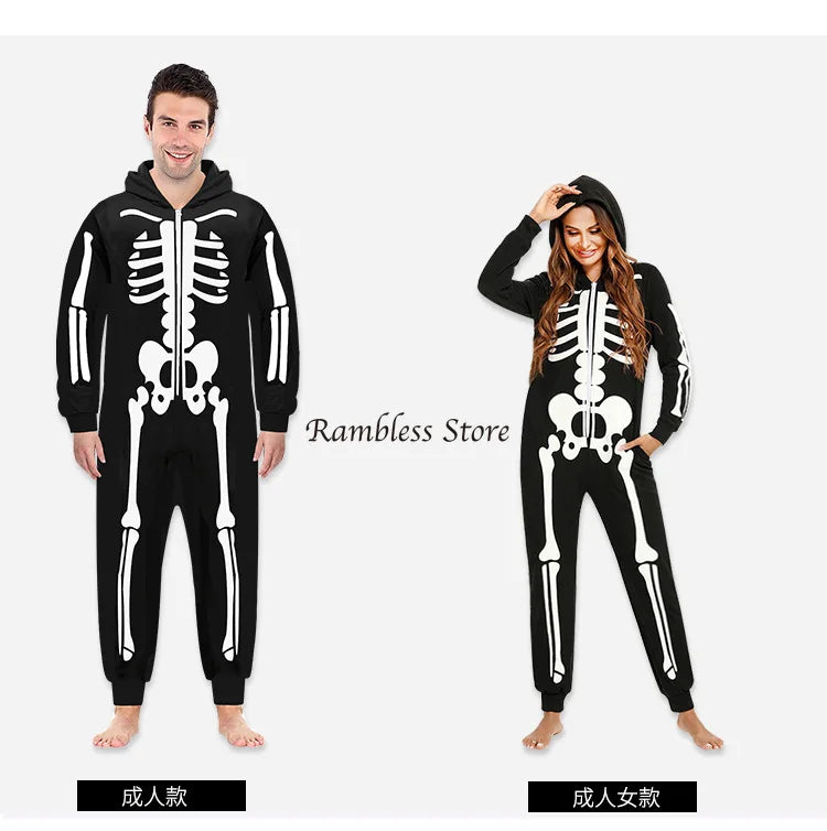 Parent-child Party Scary Skulls Cosplay Suits Luminous Skeleton Shape Costumes for Kids Adults Families Halloween Cos Clothing