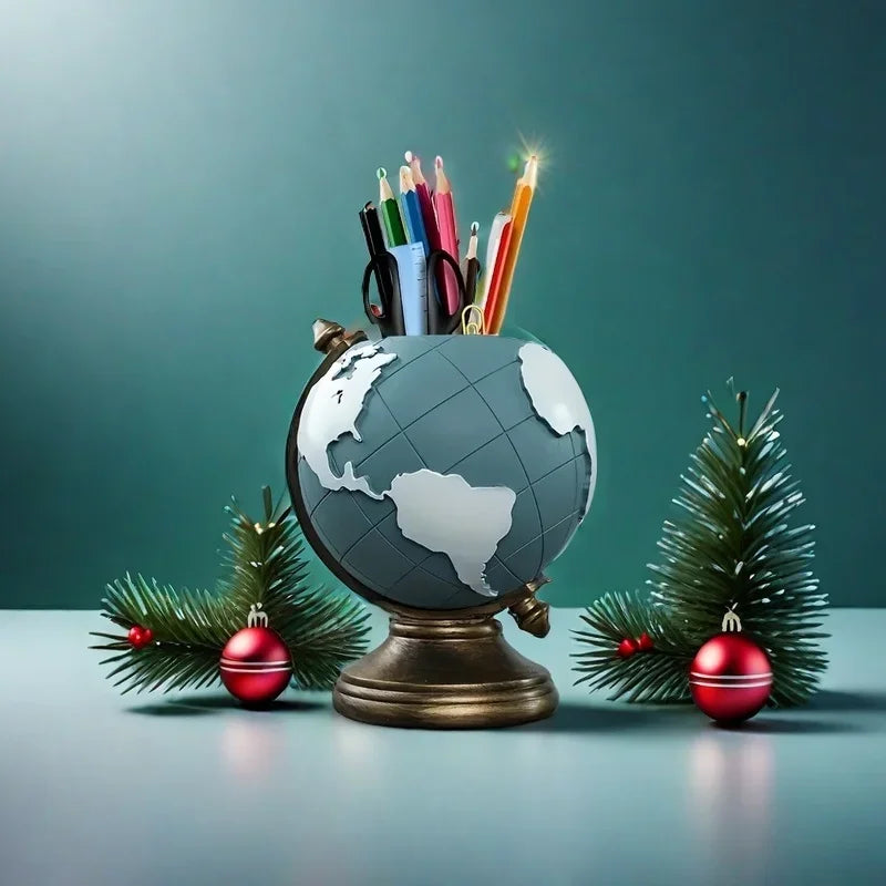 Globe Pen Holder Resin Desk Organizer for Office & Home