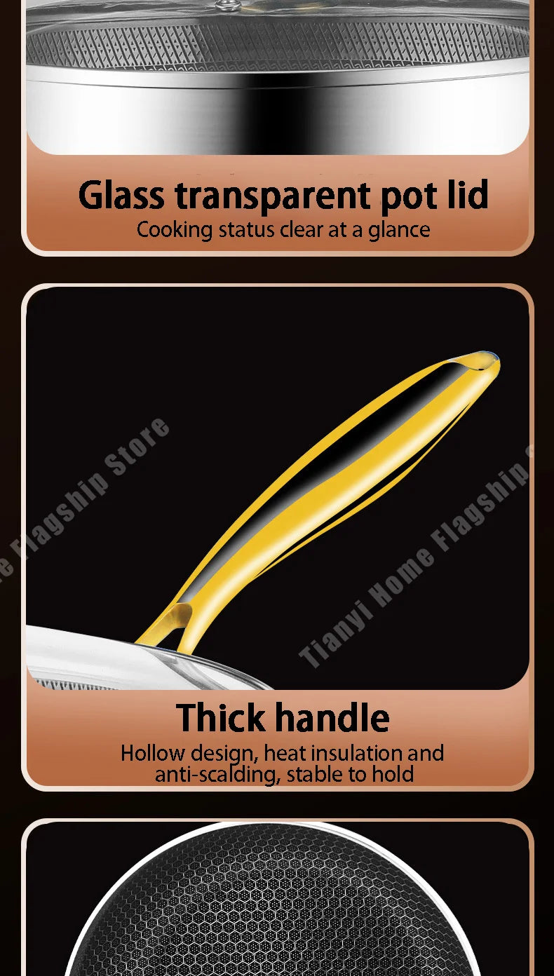 316 Stainless Steel Non-Stick Frying Pan Wok for Kitchen
