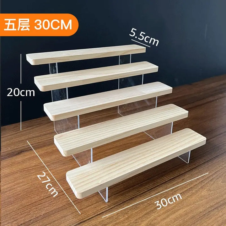 2-5 Layer Sturdy Wooden Acrylic Storage Rack for Blind Box Toys, Perfume Display Stand, Desktop Storage Shelf for Cosmetics