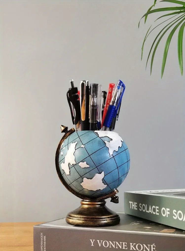 Globe Pen Holder Resin Desk Organizer for Office & Home