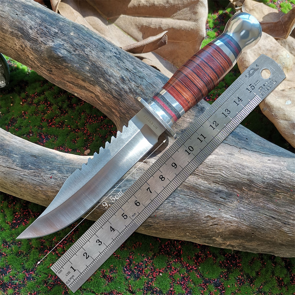 8CR15Mov Steel Hunting Knife with Wooden Handle & Sheath