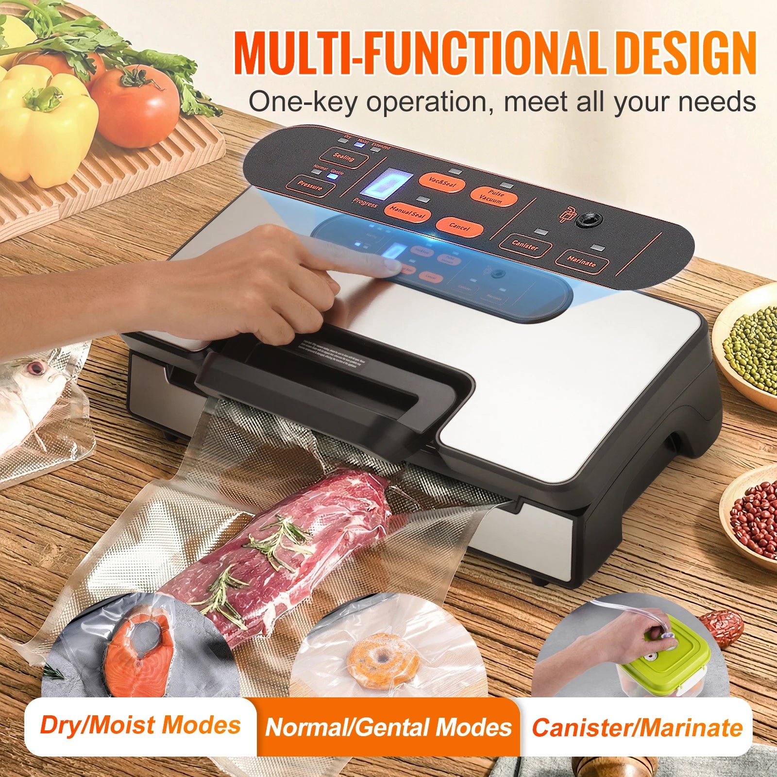 130W 90Kpa Vacuum Sealer Machine with 10 Bags Kitchen
