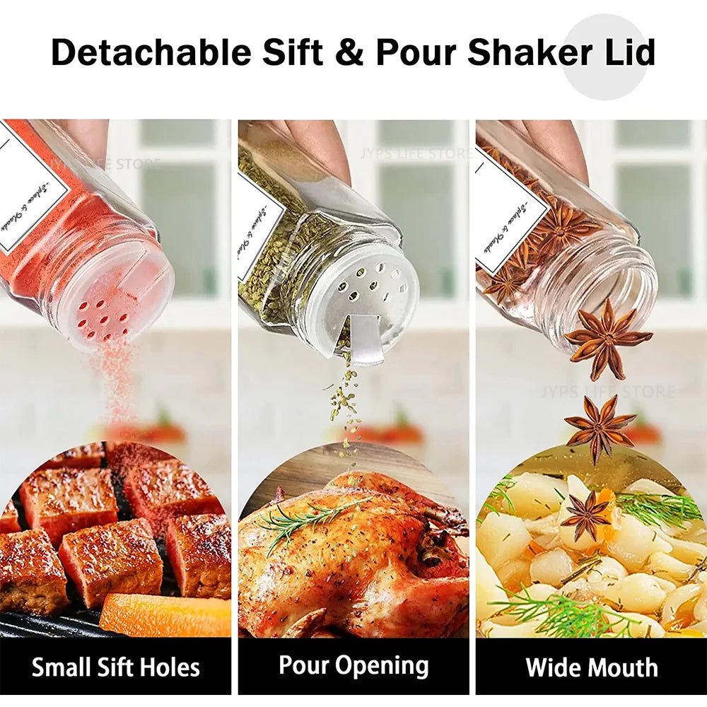 Complete Glass Spice Jars Set with Minimalist Labels & Collapsible Funnel