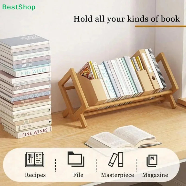 〔R〕X-Shaped Bamboo Desktop Book Rack - Minimalist Wooden Desk Organizer for Books & Folders& Office Supplies