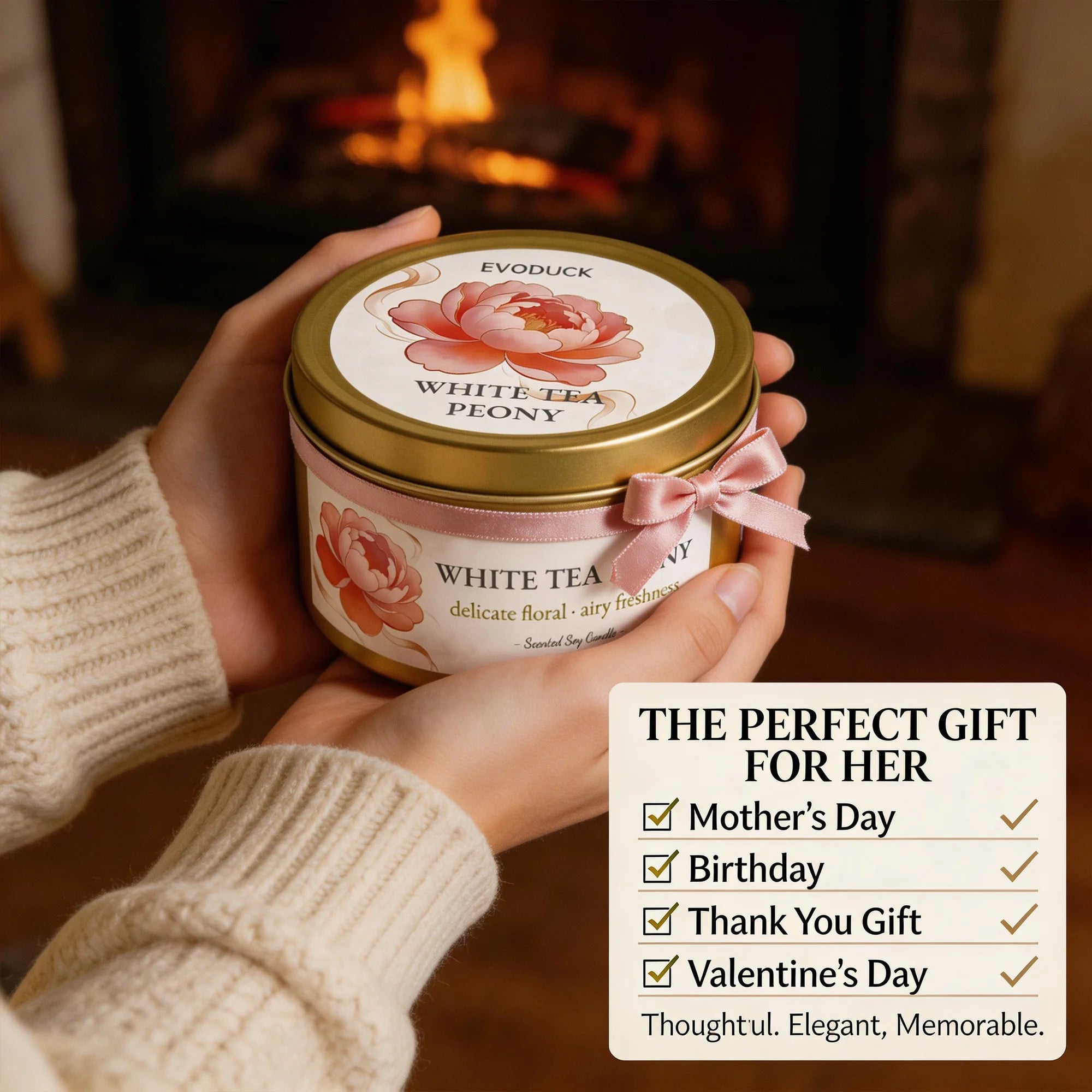 White Tea & Peony Candle – 3oz Soothing Gift for Women