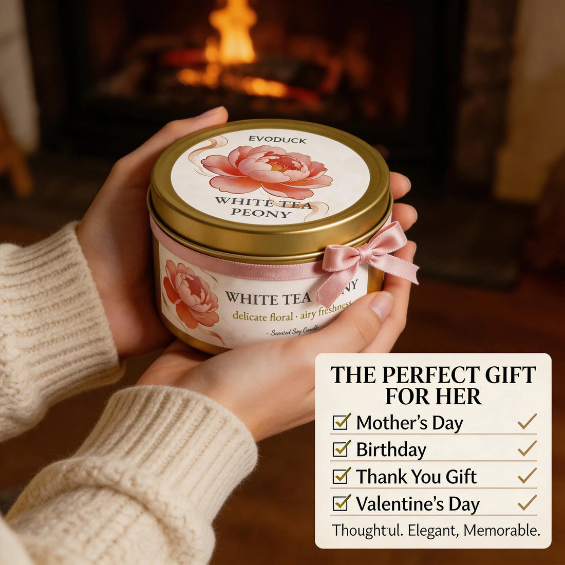 White Tea & Peony Candle – 3oz Soothing Gift for Women