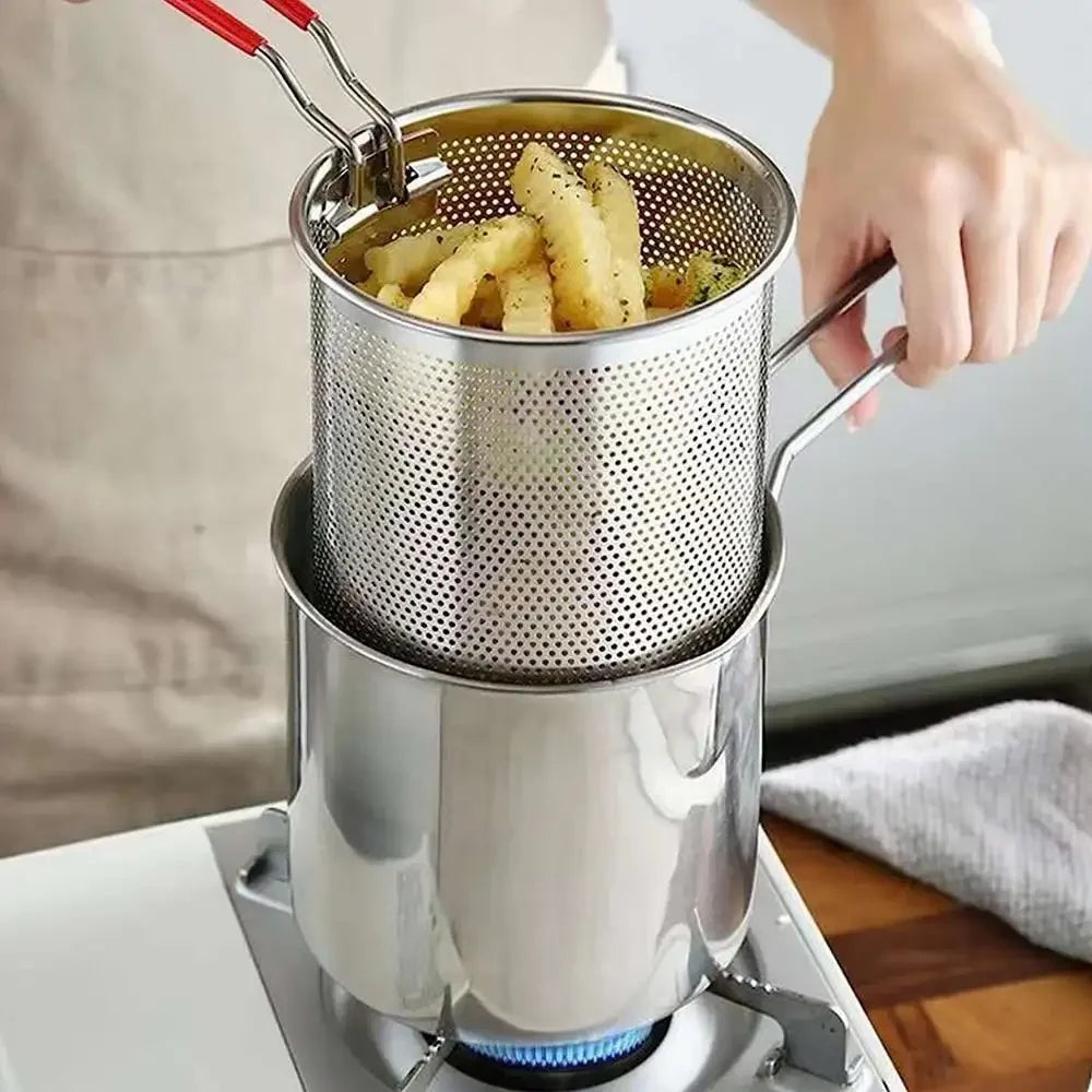Stainless Steel Deep Fryer Pan with Strainer for Chicken