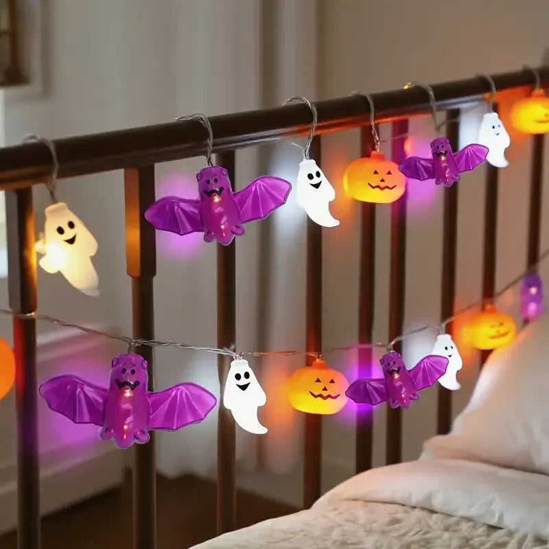 1PC 10/20/40LEDS Halloween String Lights Battery Operated Pumpkin Bat Ghost Indoor Home Courtyard Halloween Decorative Lights
