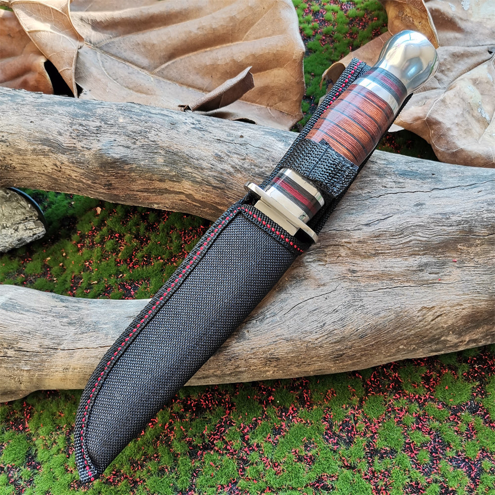 8CR15Mov Steel Hunting Knife with Wooden Handle & Sheath
