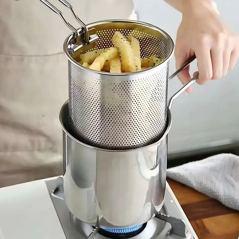 Stainless Steel Deep Fryer Pan with Strainer for Chicken