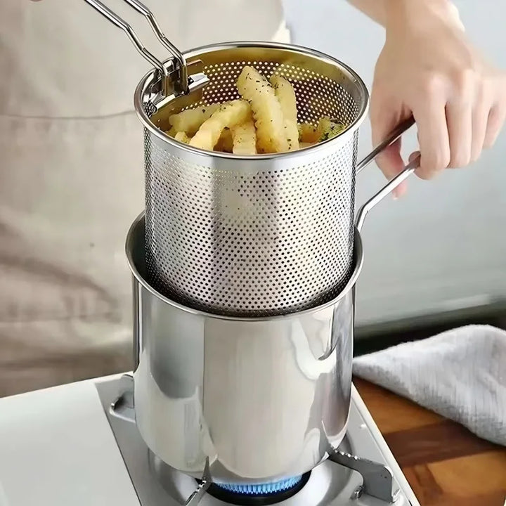 Stainless Steel Deep Fryer Pan with Strainer for Chicken