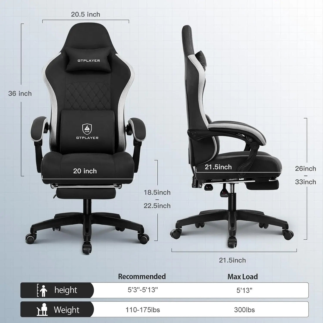 Ergonomic Gaming Chair with Footrest & Lumbar Support