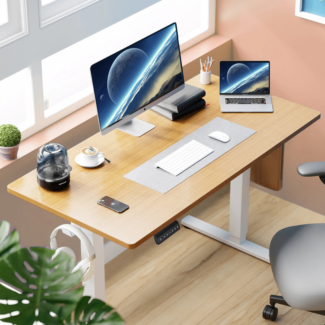 JHK Electric Standing Desk Height Adjustable 40x24 Inch Stand Up Sit Stand Computer Desk Workstation Ergonomic Work Table