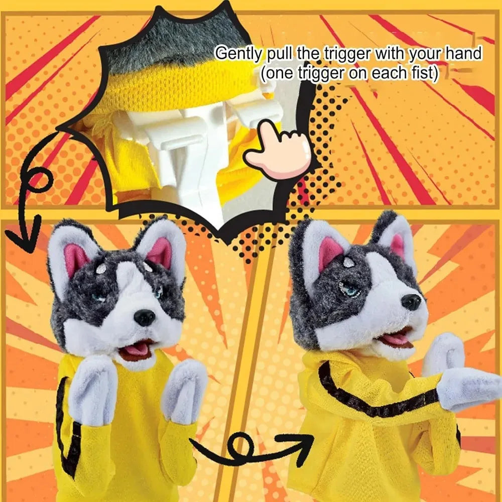 Kung Fu Husky Punching Puppet Gloves, Interactive Boxing Dog Toy for Kids, 1–2 Player Battle Game, Funny Plush Finger Puppet Toy for Party & Stress Relief