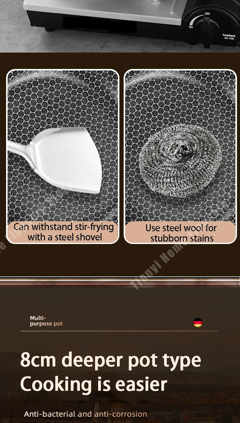 316 Stainless Steel Non-Stick Frying Pan Wok for Kitchen
