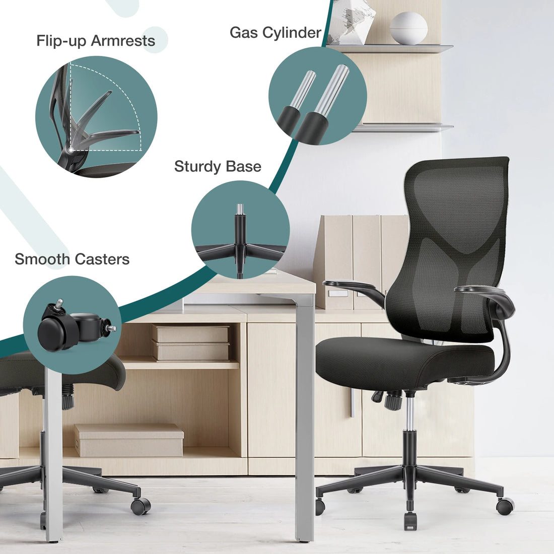 Ergonomic Mesh Office Chair with Flip-Up Arms