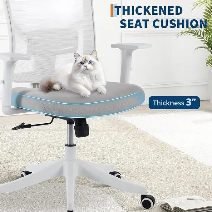 White Ergonomic Mesh Office Chair with Headrest
