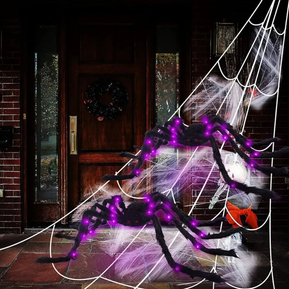 Practical 8 Modes Halloween Spider Web Lights Waterproof 250 LEDs LED Spider Net 5m Big Scary Giant Spider Party
