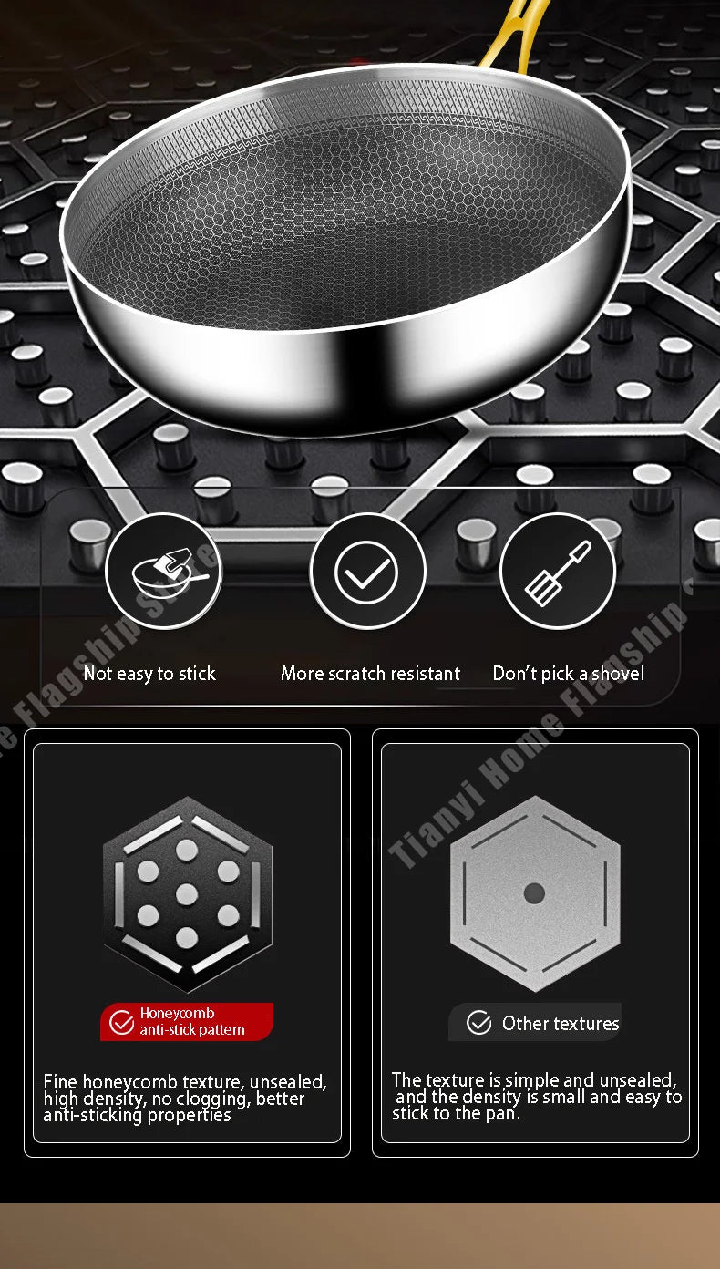 316 Stainless Steel Non-Stick Frying Pan Wok for Kitchen