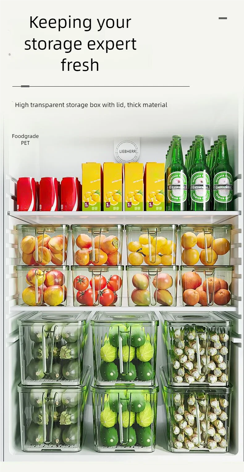 Stackable Freshness-Tracking Fridge Storage Box with Handle & Lid