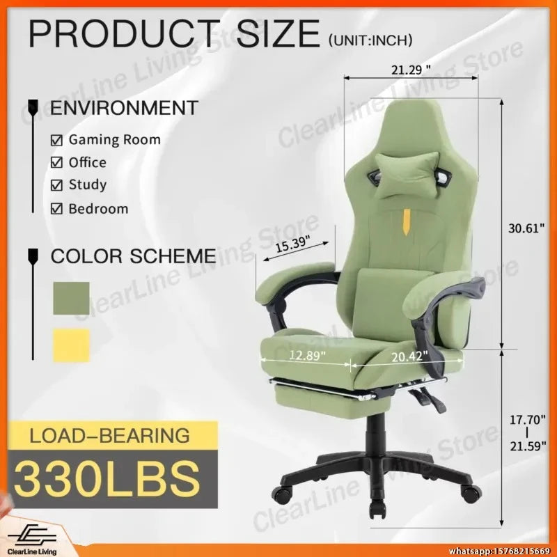 Ergonomic Gaming Chair with Pocket Spring Cushion & Footrest – Dark Green