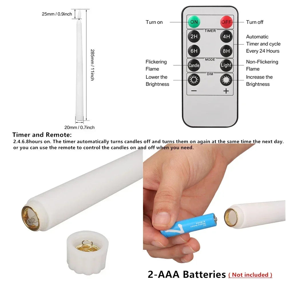 Flameless Taper Candles with Remote Control Flickering LED Candles Taper Warm White Light LED Candlesticks for Christmas Wedding