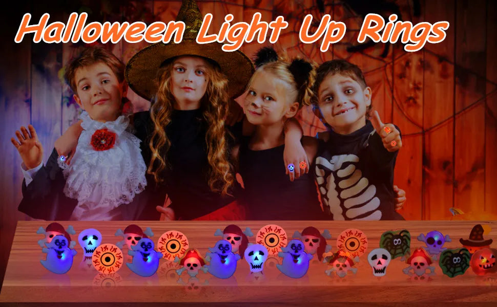 20/50pc Halloween LED Light Up Rings Toys Horror Pumpkin Ghost Spider Glow Finger Rings for Kids Trick Party Supplies Party Gift