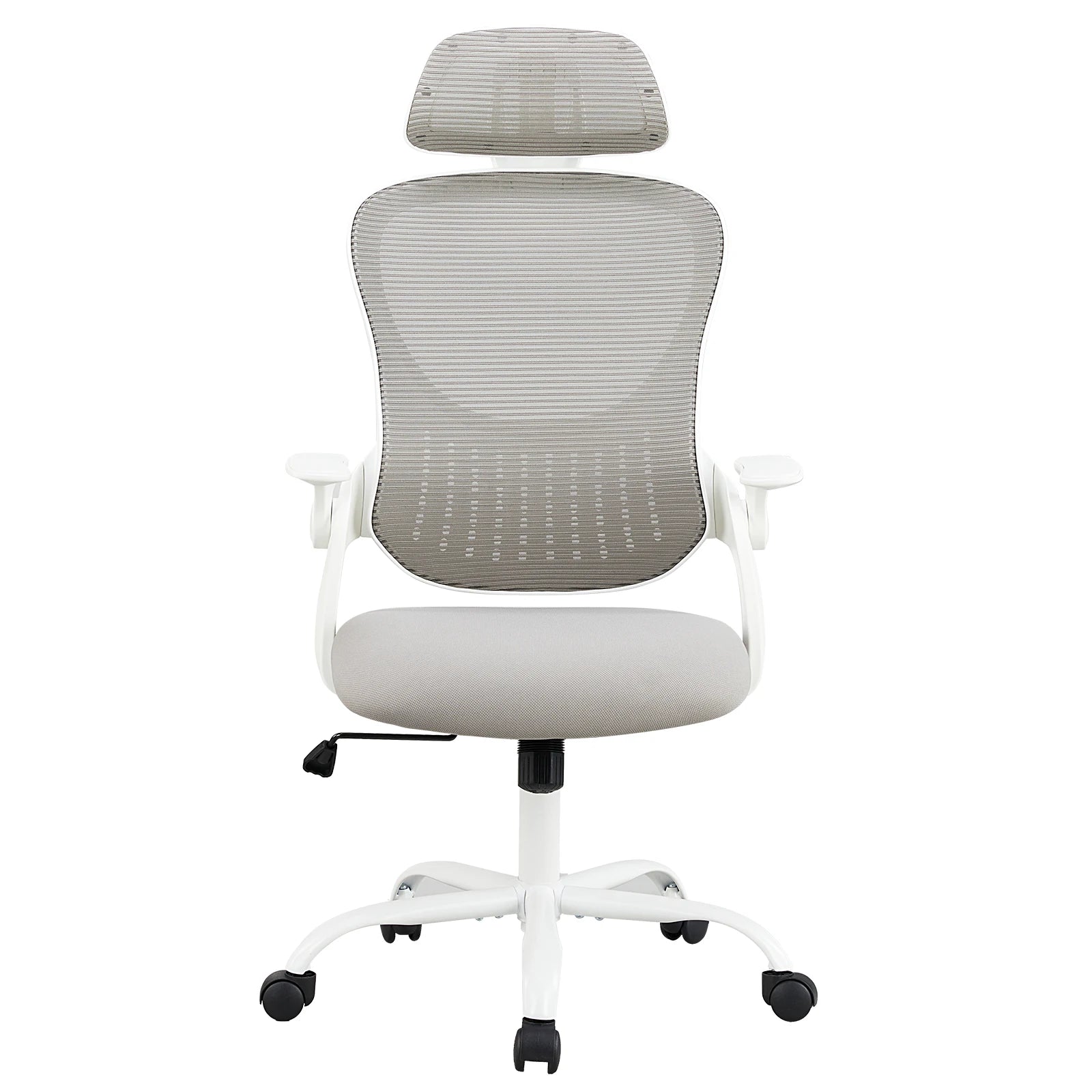 Light Gray Ergonomic Mesh Office Chair with Flip-Up Arms