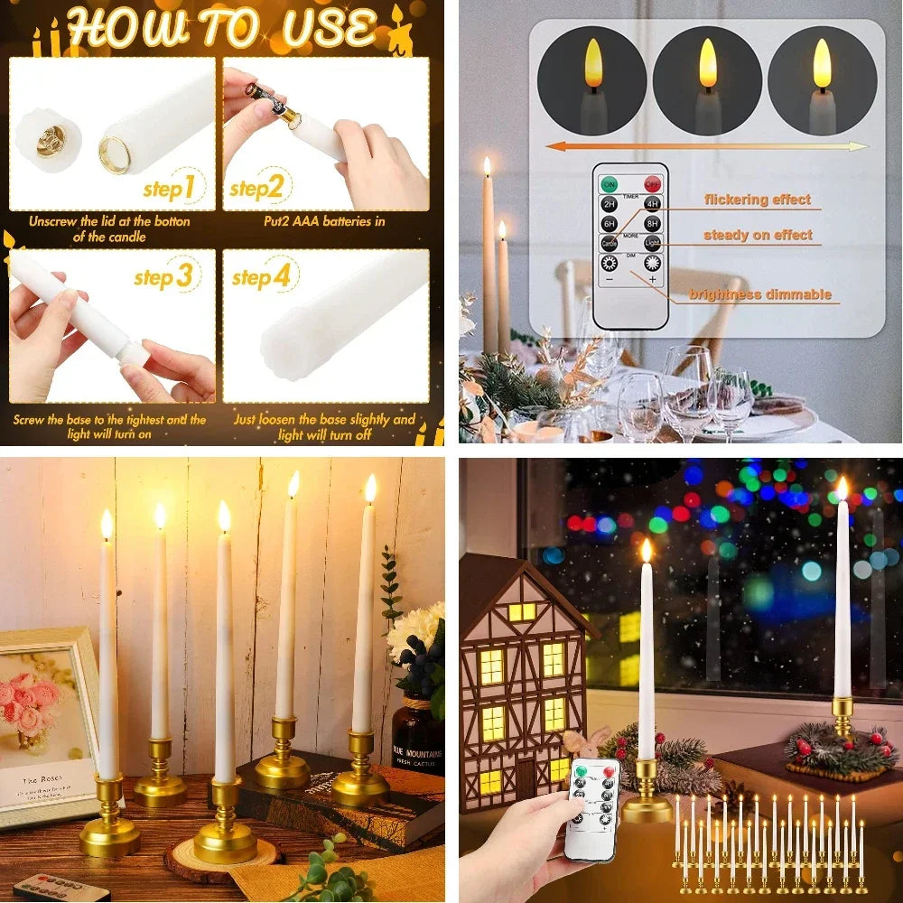 Flameless Taper Candles with Remote Control Flickering LED Candles Taper Warm White Light LED Candlesticks for Christmas Wedding