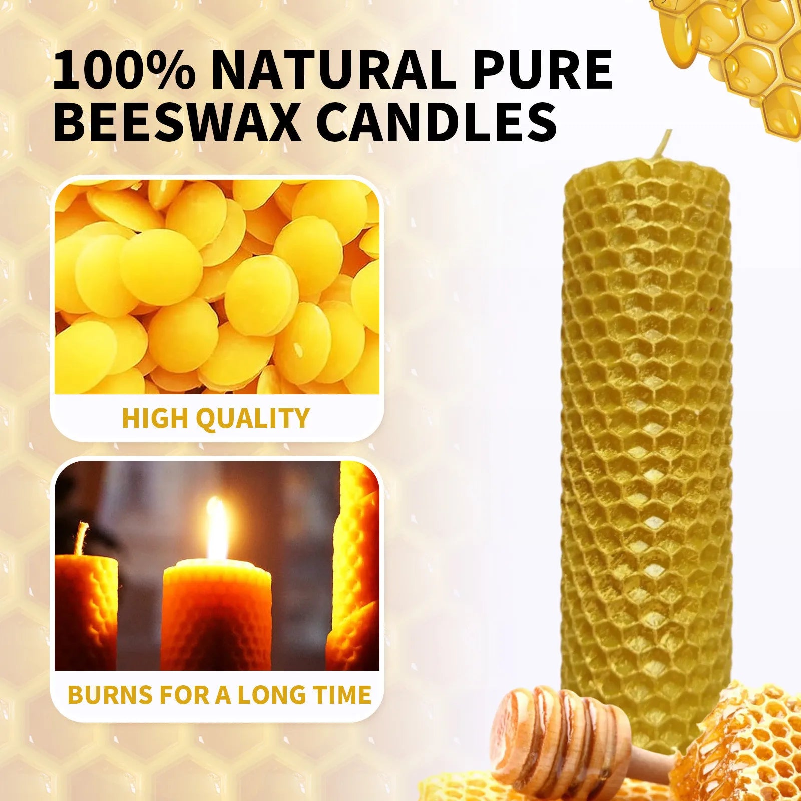 10pcs Natural Beeswax Candles – Handmade Luxury Wedding