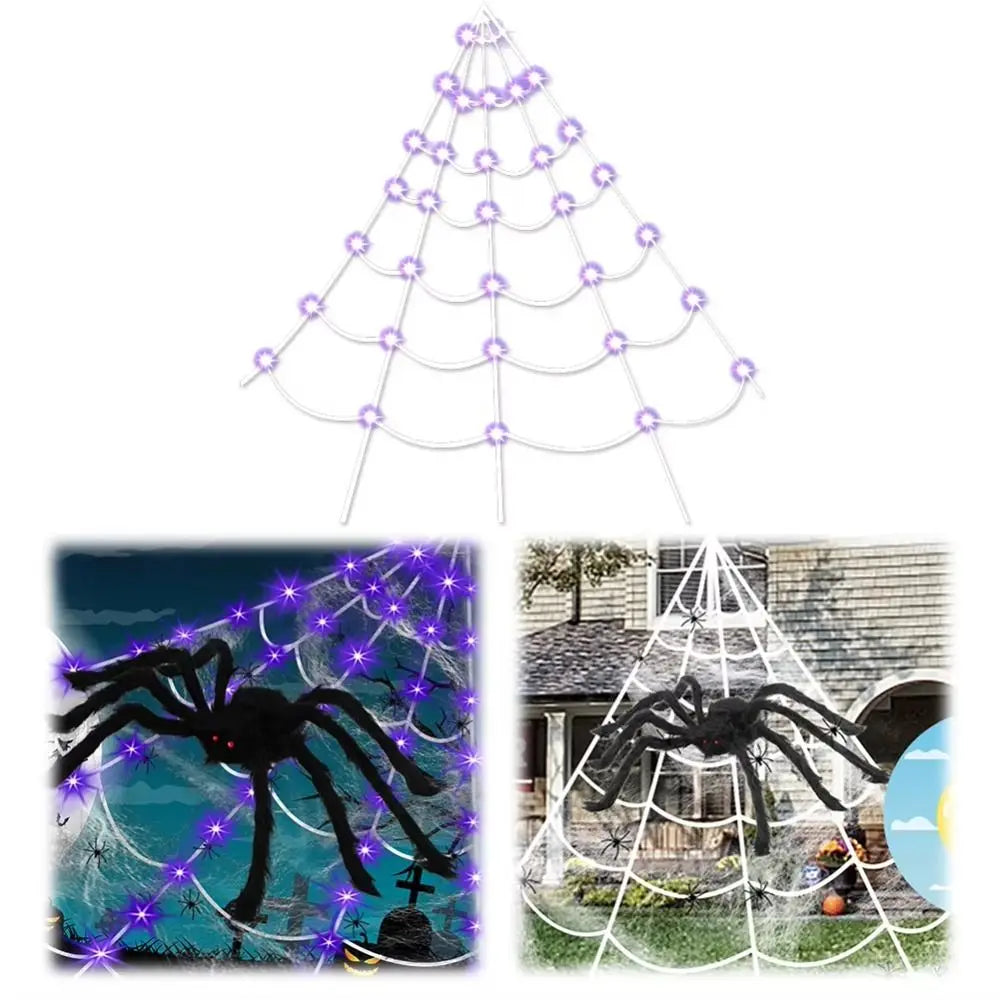 Practical 8 Modes Halloween Spider Web Lights Waterproof 250 LEDs LED Spider Net 5m Big Scary Giant Spider Party