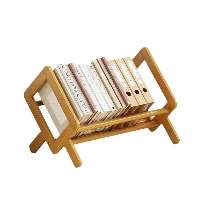 〔R〕X-Shaped Bamboo Desktop Book Rack - Minimalist Wooden Desk Organizer for Books & Folders& Office Supplies