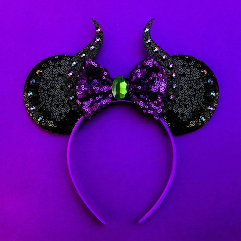 Disney Witch Bat Skeleton Ear Headband For Adults Kids Cosplay Halloween Hairband Women Girls Ghost Bows Party Hair Accessories