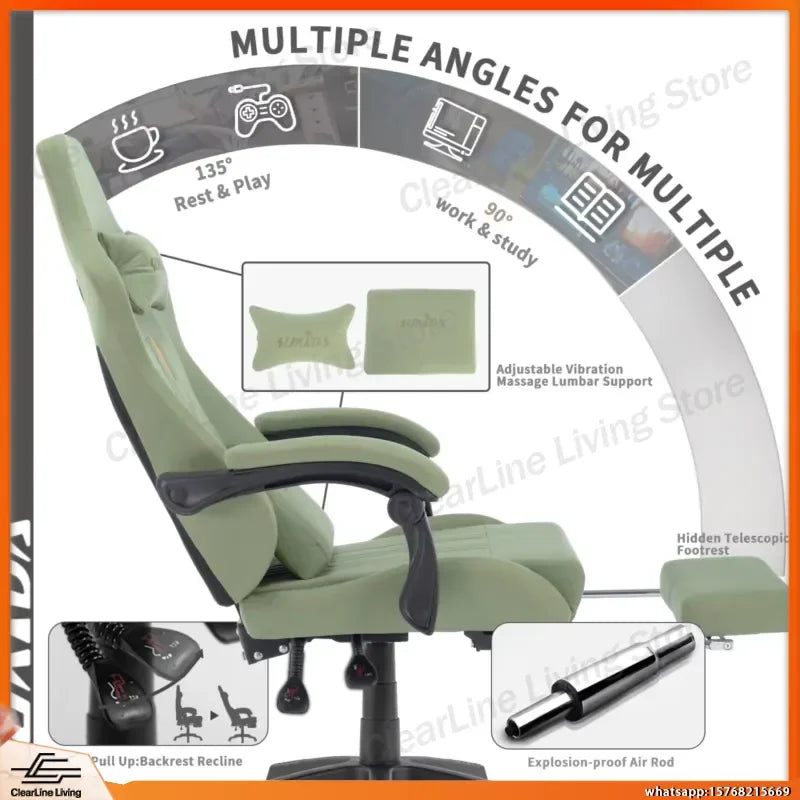 Ergonomic Gaming Chair with Pocket Spring Cushion & Footrest – Dark Green