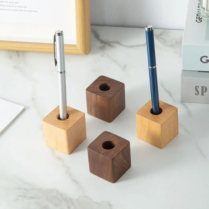 New Walnut Wood Pen Holder Square Space saving Pen Hole Multifunctional Portable Pencil Stand for Desk Stationery Storage