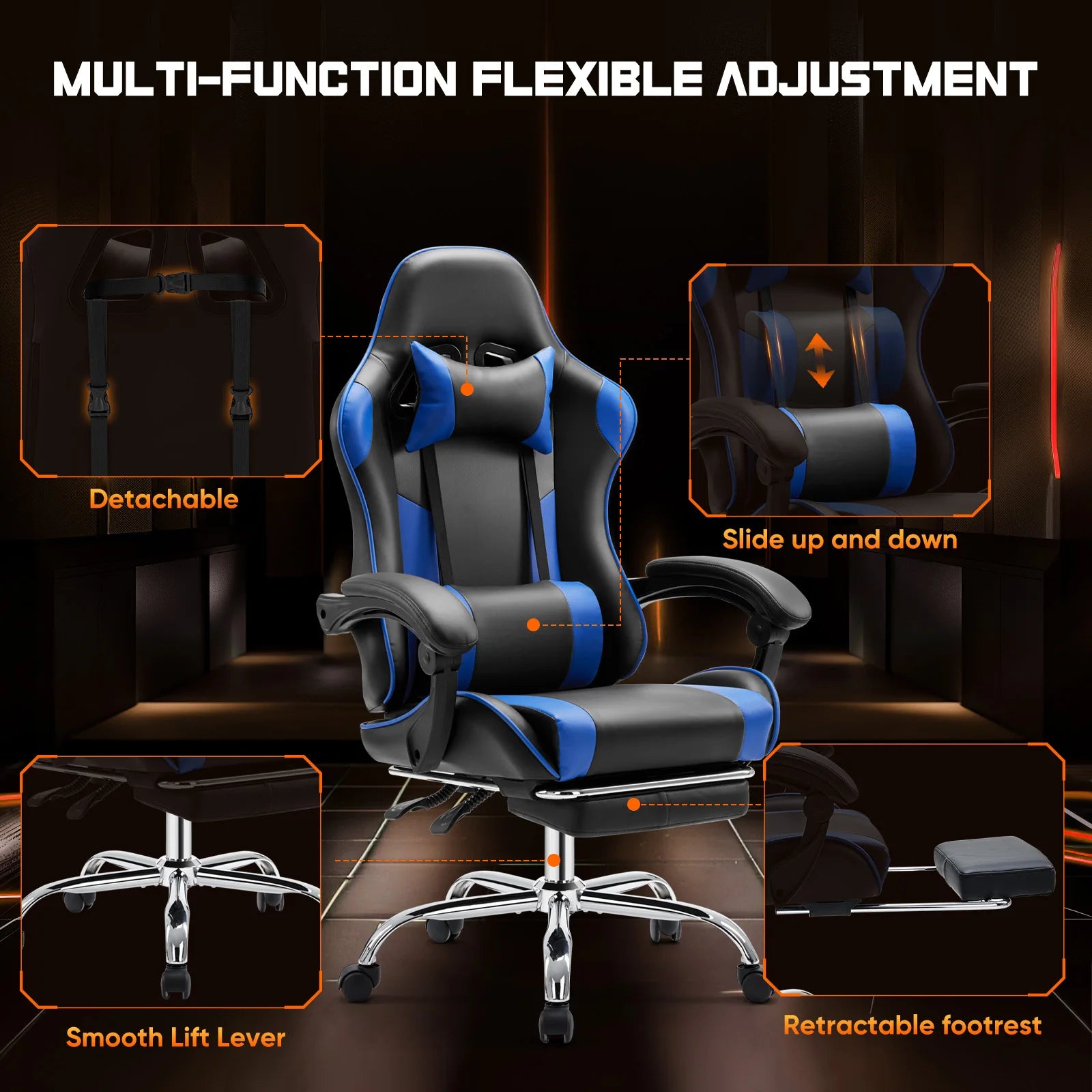 Red Ergonomic Gaming Chair with Lumbar Support