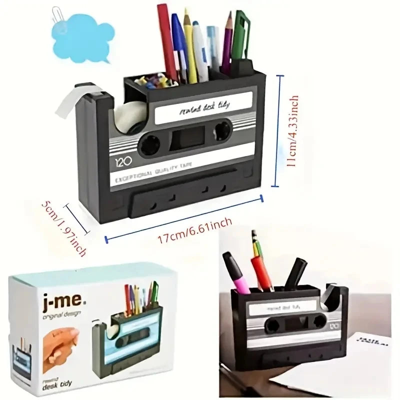 Retro Cassette Tape Dispenser & Pen Holder