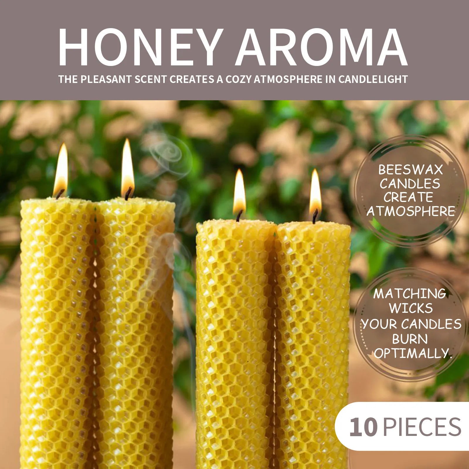 10pcs Natural Beeswax Candles – Handmade Luxury Wedding