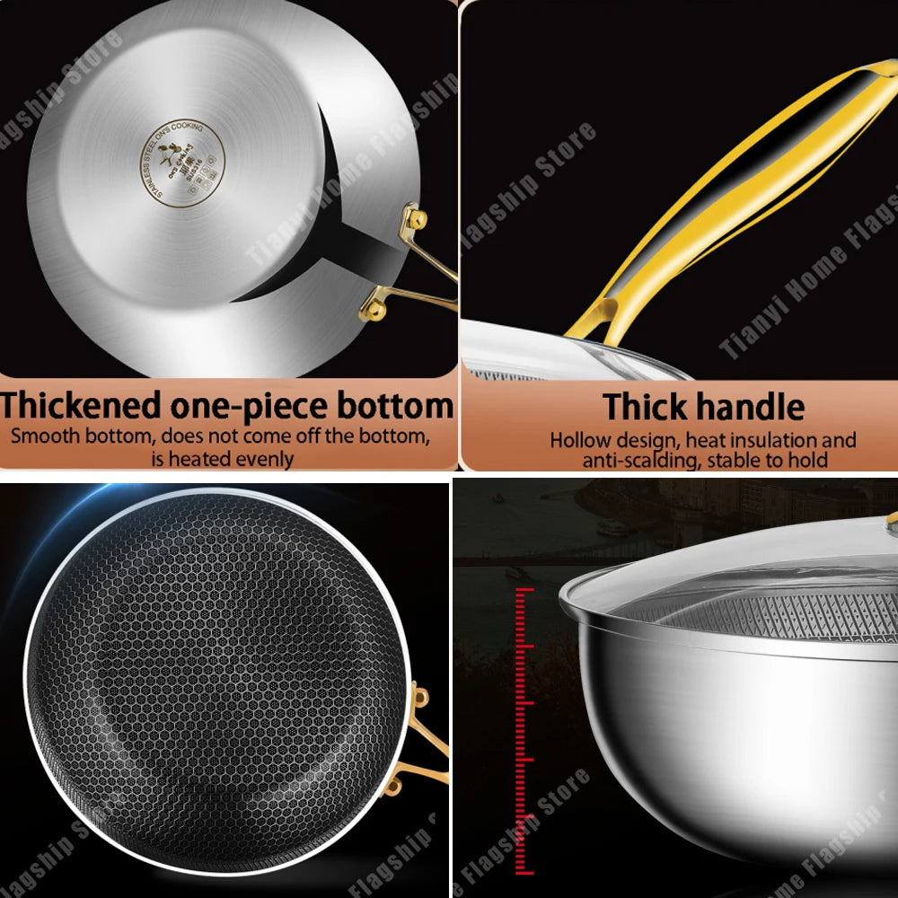 316 Stainless Steel Non-Stick Frying Pan Wok for Kitchen
