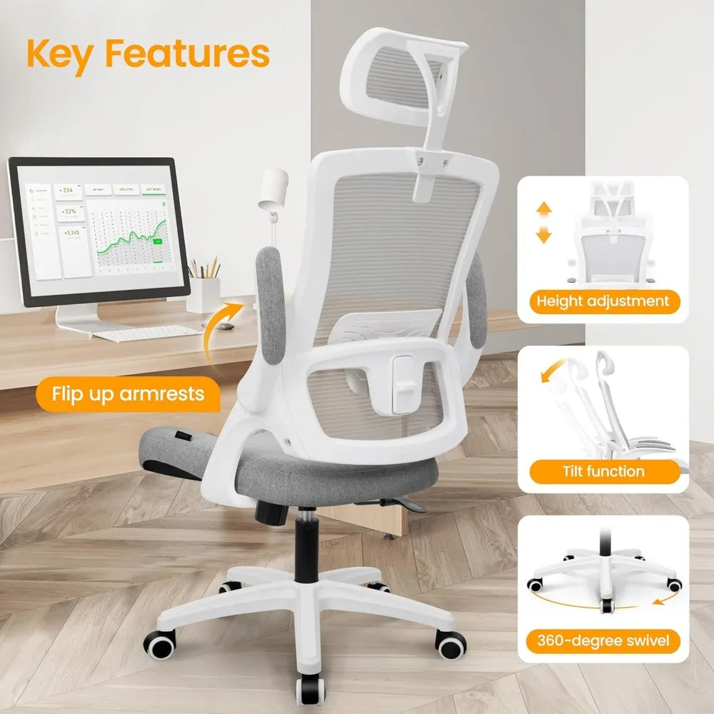 Pink Ergonomic Mesh Office Chair with Flip-Up Arms