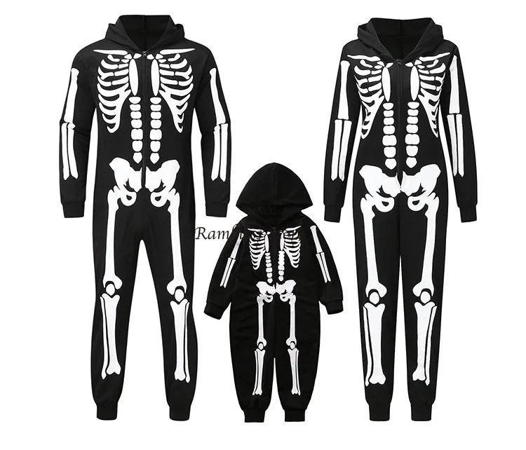 Parent-child Party Scary Skulls Cosplay Suits Luminous Skeleton Shape Costumes for Kids Adults Families Halloween Cos Clothing