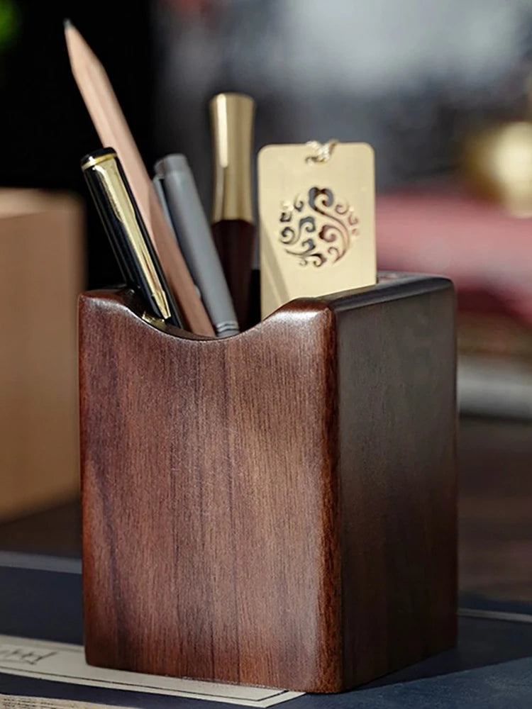 Natural Walnut Pen Holder Wooden Ink Pen Storage Case Desk Writing Stationary Organizer Office School Supplies Gift